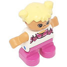 LEGO Chica con Blanco Parte superior y Rosa Flores Figura Duplo