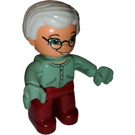 LEGO Grandmother with sand green top Duplo Figure and Light Gray Hair and Sand Green Hands