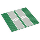 LEGO Grün Grundplatte 32 x 32 mit Dual Lane Road mit Dual Lane Road und Crosswalk Muster (30225)