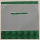 LEGO Groen Grondplaat 32 x 32 met Road met Wit Outlines en Hoek Hash Marks Patroon