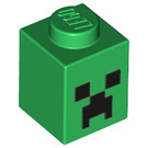 LEGO Grøn Klods 1 x 1 med Minecraft Creeper Ansigt Mønster (3005 / 12940)