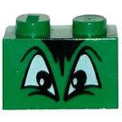 LEGO Green Brick 1 x 2 with Angry Eyes, Black fringe with Bottom Tube (40036 / 40193)