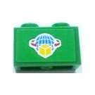 LEGO Green Brick 1 x 2 with Globe and Parcel Sticker with Bottom Tube (3004)