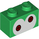LEGO Green Brick 1 x 2 with Mechakooper Eyes with Bottom Tube (3004 / 94278)
