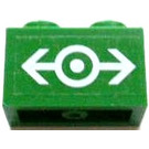 LEGO Groen Steen 1 x 2 met Trein logo Sticker met buis aan de onderzijde (3004)