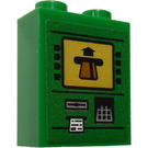 LEGO Groen Steen 1 x 2 x 2 met Cash Machine Paneel Sticker met Stud houder aan de binnenzijde (3245)