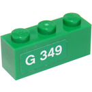 LEGO Green Brick 1 x 3 with 'G 349' (Left) Sticker (3622)
