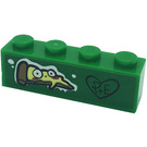 LEGO Green Brick 1 x 4 with Pizza Graffiti Sticker (3010)