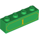 LEGO Vert Brique 1 x 4 avec Jaune '1' (3010 / 90841)