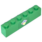LEGO Green Brick 1 x 6 with Box, Arrows and Globe Sticker (3009)