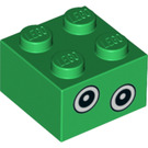 LEGO Grün Backstein 2 x 2 mit Dino Dude Augen (3003 / 38936)