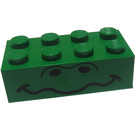 LEGO Grün Backstein 2 x 4 mit Unibrow Augen und Wellig Mouth (3001)
