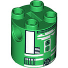 LEGO Green Cylinder 2 x 2 x 2 Robot Body with Black Lines and White (R3-D5) (Undetermined)