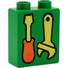 LEGO Green Duplo Brick 1 x 2 x 2 with Screwdriver and Wrench without Bottom Tube (4066)