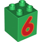 LEGO Grün Duplo Backstein 2 x 2 x 2 mit '6' (13170 / 31110)