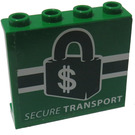 LEGO Grün Panel 1 x 4 x 3 mit Secure Transport Logo Aufkleber mit Seitenstützen, Hohlbolzen (60581)