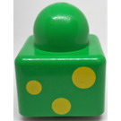 LEGO Grün Primo Backstein 1 x 1 mit 3 Gelb Spots auf Gegenüberliegende Seiten (31000)