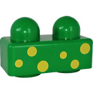 LEGO Grün Primo Backstein 1 x 2 mit Gelb Spots (31001)