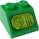 LEGO Grün Steigung 2 x 2 (45°) mit 'MAX!', Gesicht und Bars Aufkleber (3039)