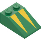 LEGO Green Slope 2 x 3 (25°) with Yellow Triangles with Rough Surface (3298)