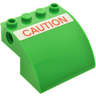 LEGO Groen Helling 4 x 4 x 2 Gebogen met 'CAUTION' Sticker (61487)