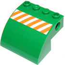 LEGO Grün Steigung 4 x 4 x 2 Gebogen mit Orange und Weiß Danger Streifen Aufkleber (61487)