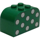 LEGO Grønn Skråning Kloss 2 x 4 x 2 Buet med Lys Grønn Dots (4744)