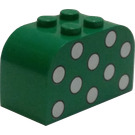 LEGO Groen Helling Steen 2 x 4 x 2 Gebogen met Light Green Dots (4744)