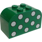 LEGO Grün Steigung Backstein 2 x 4 x 2 Gebogen mit Weiß Dots (4744)