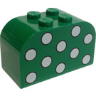 LEGO Vert Pente Brique 2 x 4 x 2 Incurvé avec Blanc Dots (4744 / 82362)