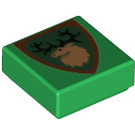 LEGO Groen Tegel 1 x 1 met Deer met Antlers met groef (3070 / 30949)