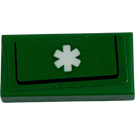 LEGO Green Tile 1 x 2 with EMT Star of Life Sticker with Groove (3069)