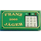 LEGO Vert Tuile 1 x 2 avec 'Franz Jäger', '2003' et Keypad avec rainure (46505)