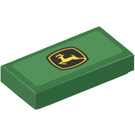 LEGO Green Tile 1 x 2 with John Deere Logo Sticker with Groove (3069)