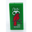 LEGO Groen Tegel 1 x 2 met Rood Vogel Sticker met groef (3069)