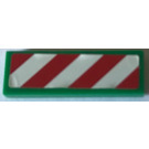 LEGO Groen Tegel 1 x 3 met Rood/Wit Strepen Links Patroon Sticker (63864)