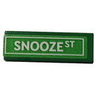 LEGO Green Tile 1 x 3 with "SNOOZE ST" Sticker