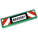 LEGO Green Tile 1 x 4 with BE60081 and Danger Stripes Sticker (2431)