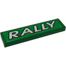 LEGO Grün Fliese 1 x 4 mit 'RALLY' Aufkleber (2431)