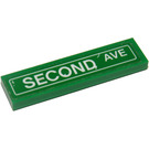 LEGO Green Tile 1 x 4 with 'Second Ave' Sticker (2431)
