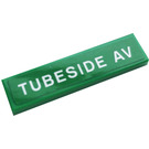 LEGO Green Tile 1 x 4 with 'TUBESIDE AV' Sticker (2431)