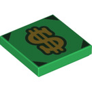 LEGO Groen Tegel 2 x 2 met Dollar Sign met groef (3068 / 77207)