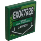 LEGO Green Tile 2 x 2 with EXO47R28 Danger/Launch Sticker with Groove (3068)