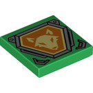 LEGO Green Tile 2 x 2 with Fox Head, Orange Hexagonal Shield with Groove (3068 / 29063)