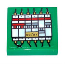 LEGO Green Tile 2 x 2 with Fuse Panel Sticker with Groove (3068)