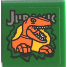 LEGO Green Tile 2 x 2 with Raptor Sticker with Groove (3068)