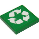 LEGO Green Tile 2 x 2 with Recycling Logo Sticker with Groove (3068)