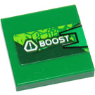 LEGO Green Tile 2 x 2 with Scales and 'BOOST' (Left) Sticker with Groove (3068)