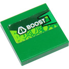LEGO Green Tile 2 x 2 with Scales and 'BOOST' (Right) Sticker with Groove (3068)