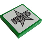 LEGO Green Tile 2 x 2 with Star and "NUTY REZ" Sticker with Groove (3068)